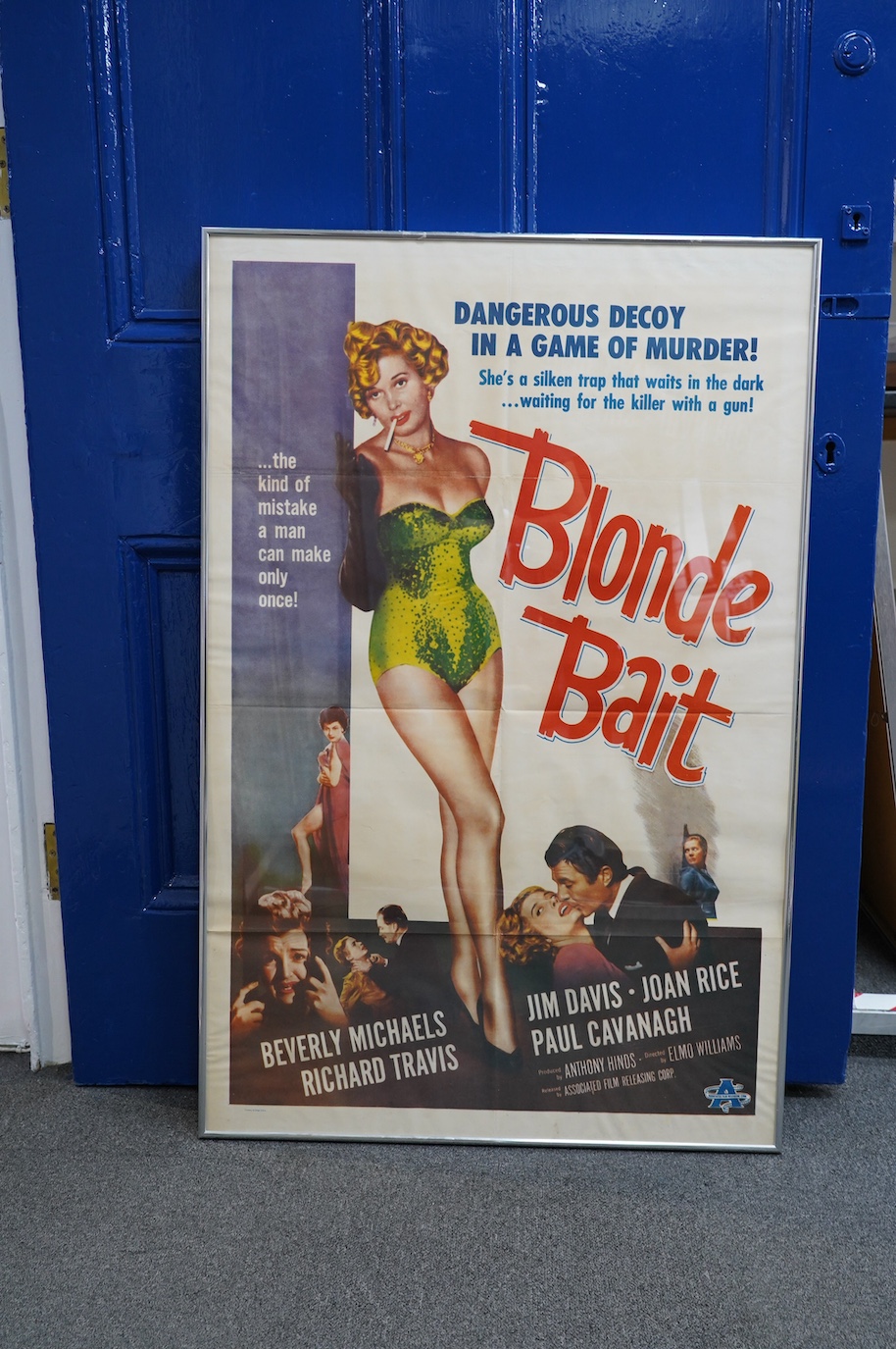 Original poster for Blonde Bait (1956), with Beverly Michaels, framed, 104 x 69cm. Condition - good